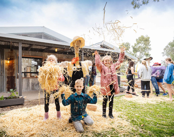 Kids Making A Scarecrow At Cubby Cafe